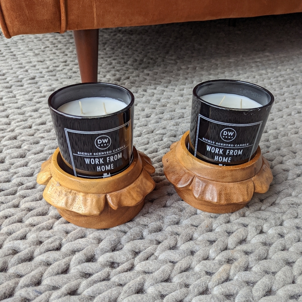Carved wood candle holders